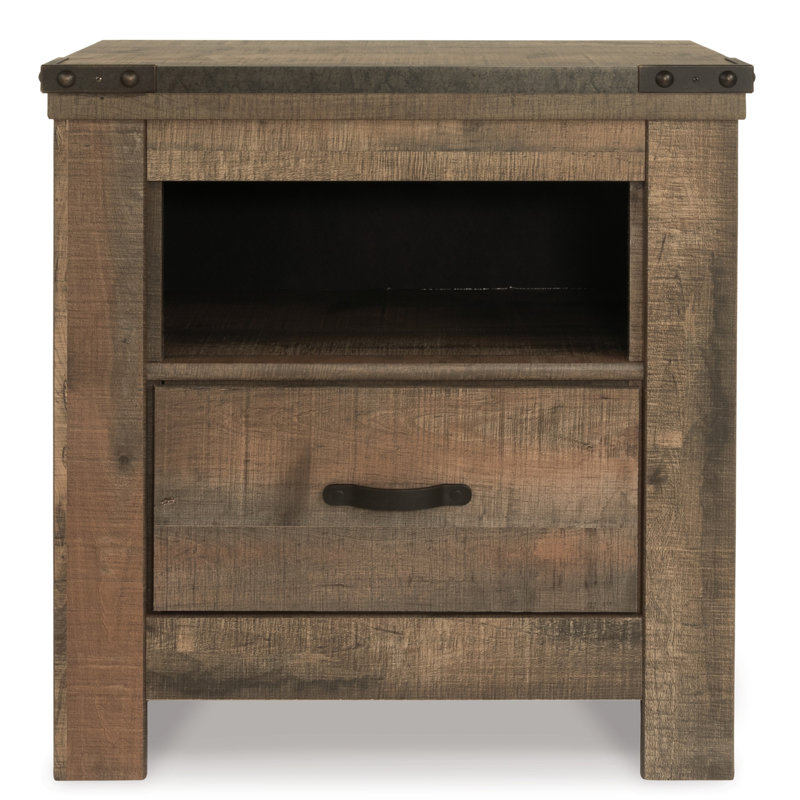 Rustic Charm Brown Nightstand with Built-in Charging Station