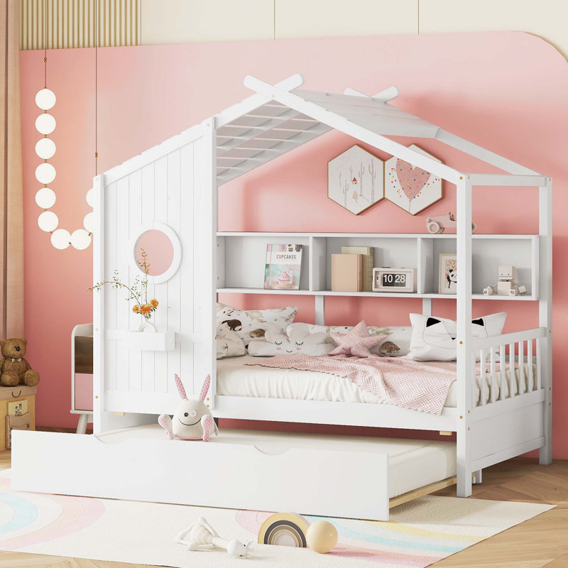 Lit en bois avec lit gigogne, Lit simple, Blanc