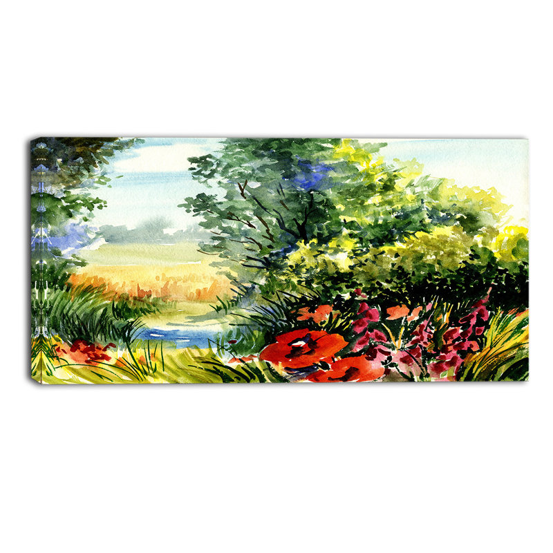 «Landscape with Flowers Landscape», reproduction sur toile tendue, H 16 po x l 32 po