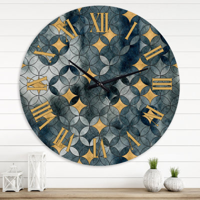 Géométrie à cercles croisés avec étoiles dorées - horloge murale moderne