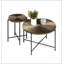 Ensemble de 2 tables basses et tables de bout - Panneau de fibres à densité moyenne imperméable avec revêtement en PVC, conception cylindrique vieillie, pieds en métal - charme rustique classique, technique -58982209