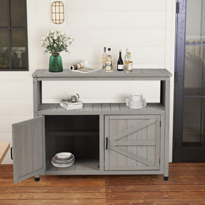 Wood Patio Bar Cabinet, Rustic Cedar Buffet Table With Storage, All-Weather Indoor/Outdoor Multi-Purpose Sideboard For Garden, Deck & Entertaining by Ophelia & Co.