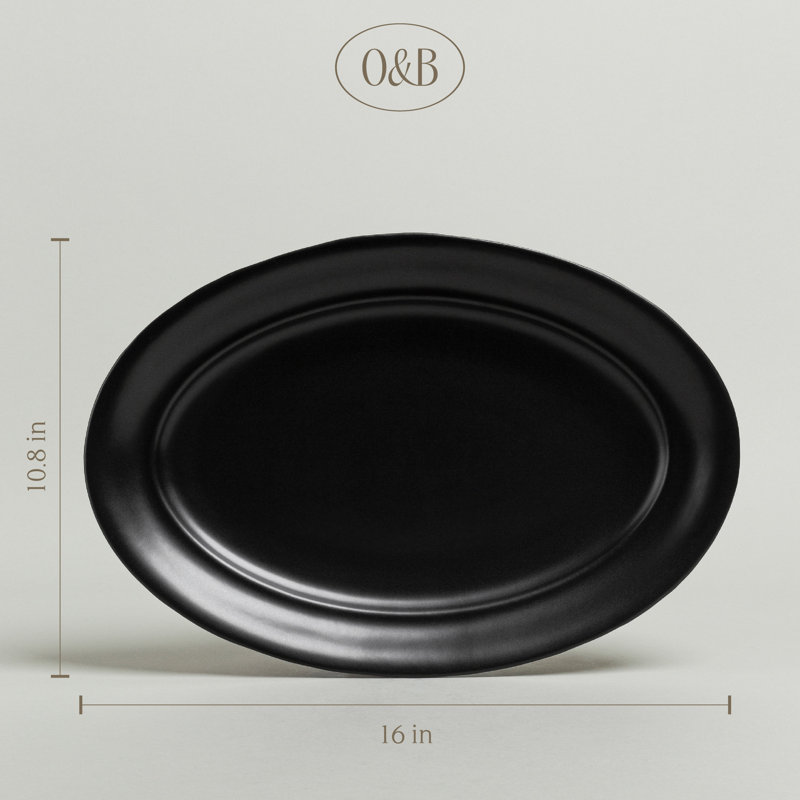Over&Back Rimmed Oval Serving Platter, Black