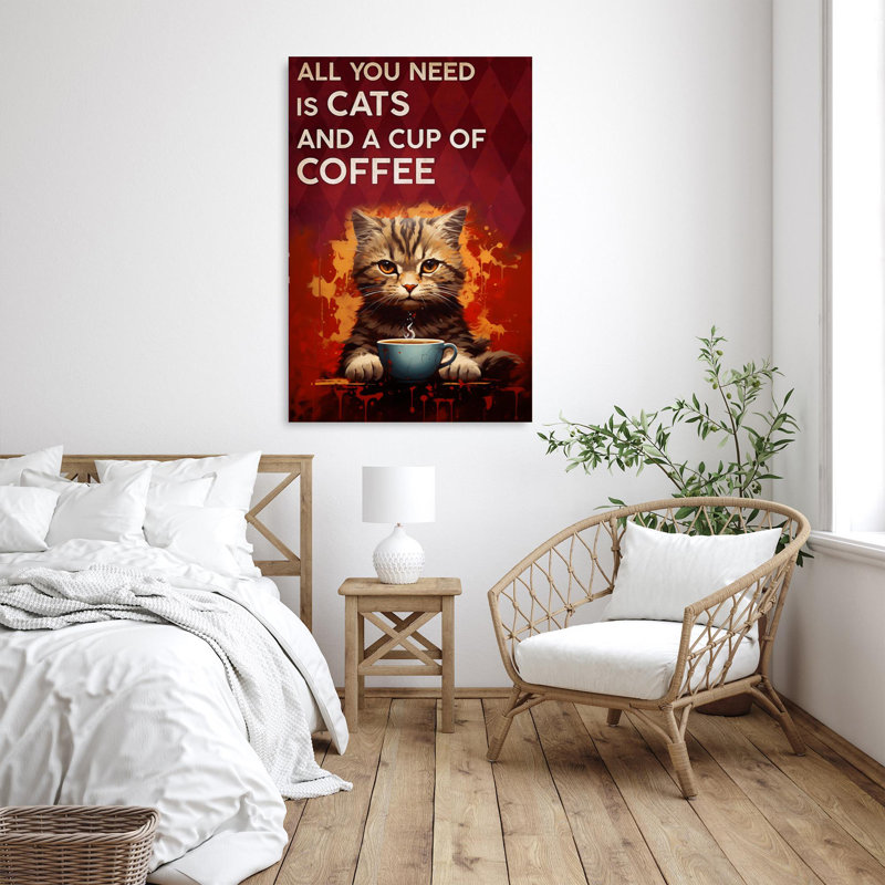 Chats Lilyanah et une tasse de café 1, H 14 po x l 11 po x P 1,25 po