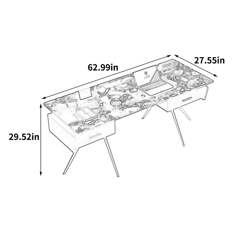Bureau sophistiqué et luxueux, H 29,52 po x l 62,99 po x P 27,55 po