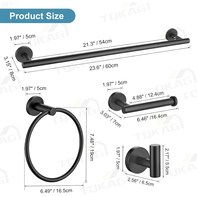 Ensemble d'accessoires de salle de bain de luxe, 10 pièces, quincaillerie en acier inoxydable SUS304 avec barres à serviettes et crochets de 23,6 po