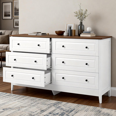 Commode moderne à 6 tiroirs pour la chambre à coucher, commodes de 55,5 po de largeur, commode en bois massif