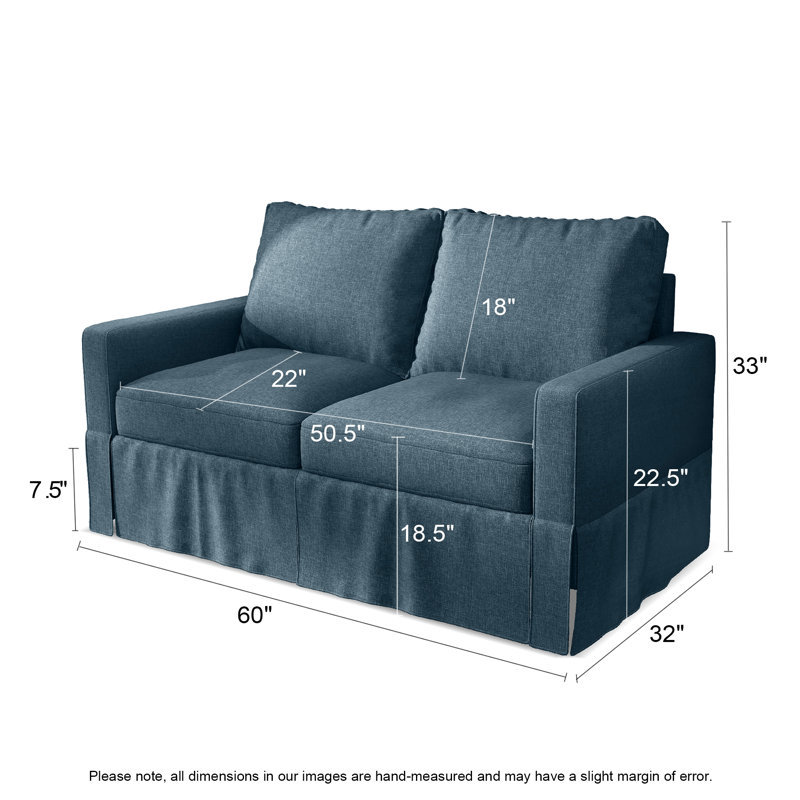 Besjana Upholstered 70'' Sofa, Steel Blue Linen, 33" x 58" x 32"