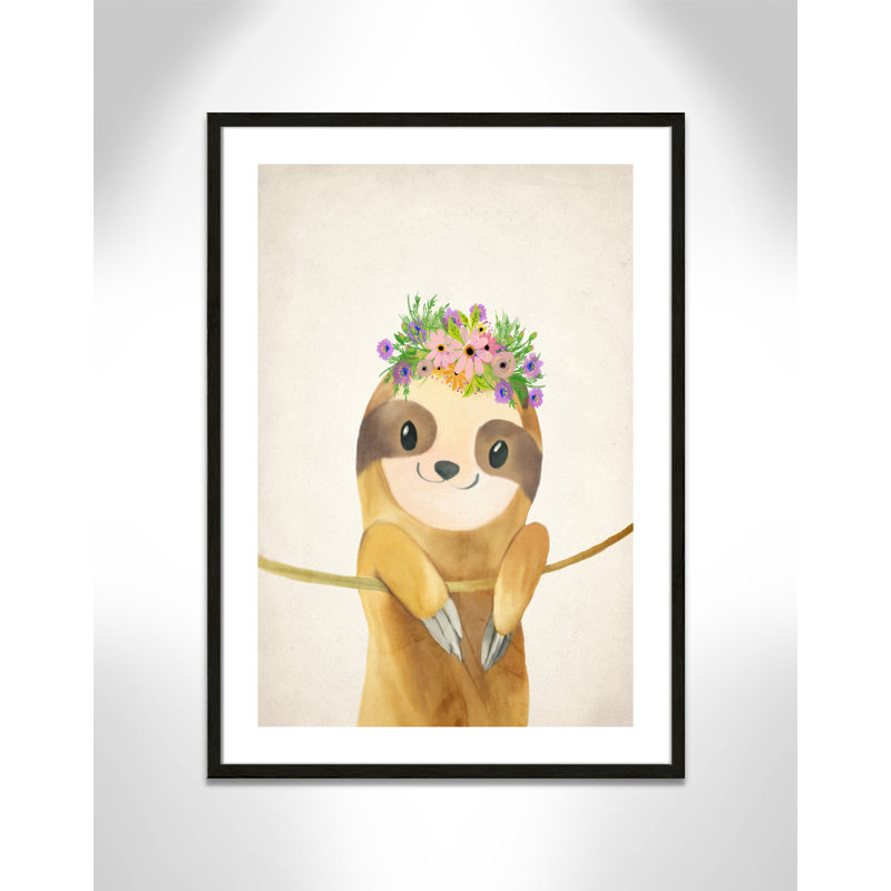 Sloth floral 1, H 35,5 po x l 25,5 po x P 1,19 po, Cadre boîte à grain de bois noir
