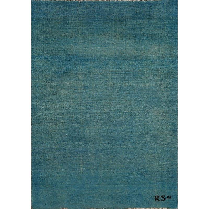 Tapis bleu et vert pour vestibule moderne Gabbeh 3 x 4
