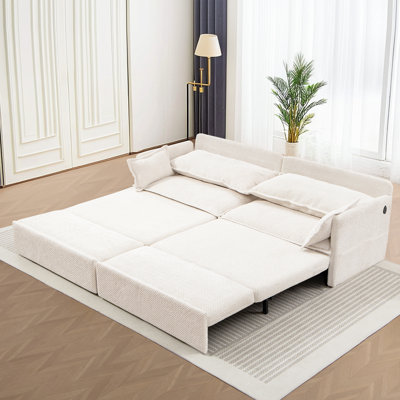 Très grand lit gigogne - Canapé-lit convertible avec ports USB, méridienne en tissu