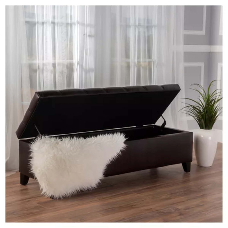 Repose-pieds avec rangement 33,36 "Boucle avec couvercle réversible - Table basse carrée avec repose-pieds et pieds en bois d'hévéa pour le salon et le bureau