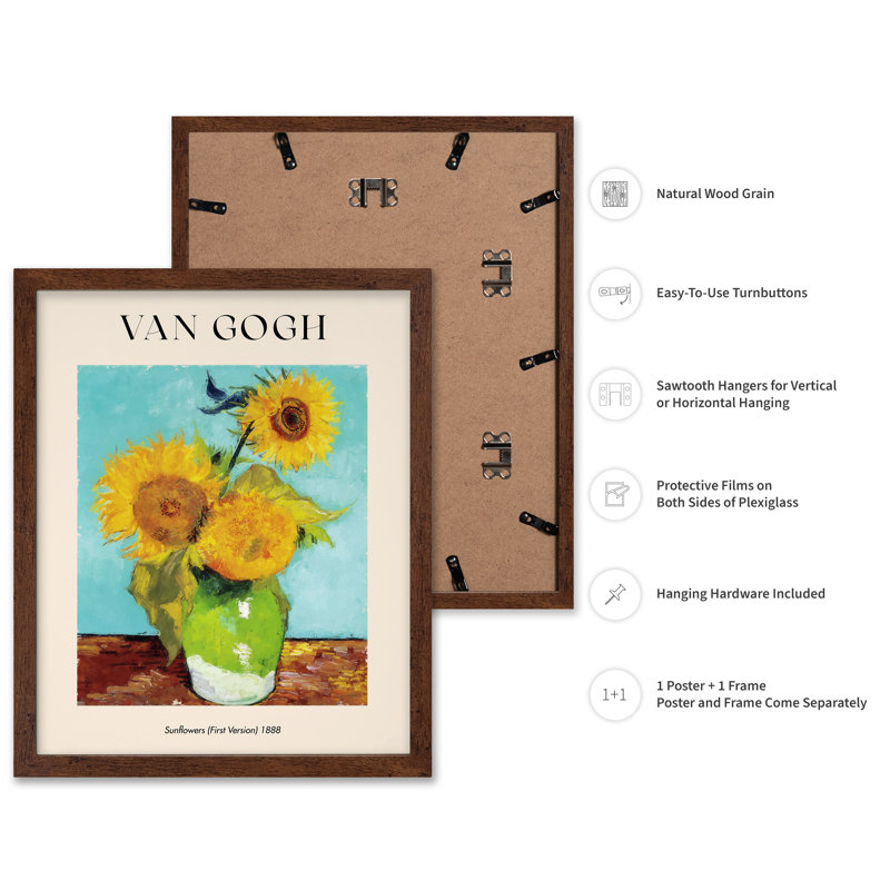 Van Gogh - Tournesols, Affiche, H 24 po x l 32 po, Encadrement brun