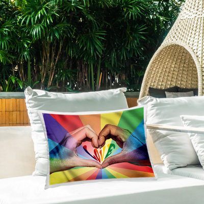 Rainbow Love Hands Symbol Outdoor Printed Pillow by Reinders
