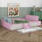 Velvet Upholstered Daybed With Stairs & Gas Lift Storage Ottoman, Contrast Color Day Bed With Padded Guardrails-1410403121-1410403124