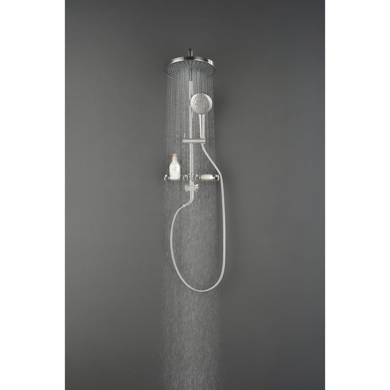Ensemble de douche avec pomme de douche à effet pluie naturelle de 10 po, douche à 4 poignées, barre coulissante réglable et porte-savon en barre de douche en nickel brossé, salle de bain