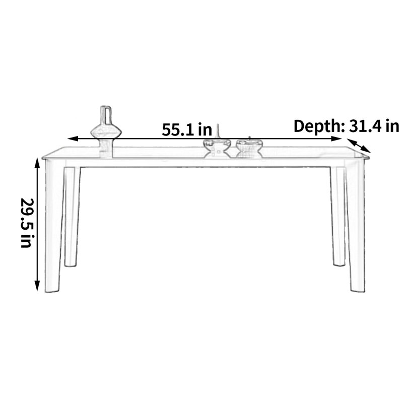 Table rectangulaire simple, H 29,5 po x L 55,1 po x l 31,4 po