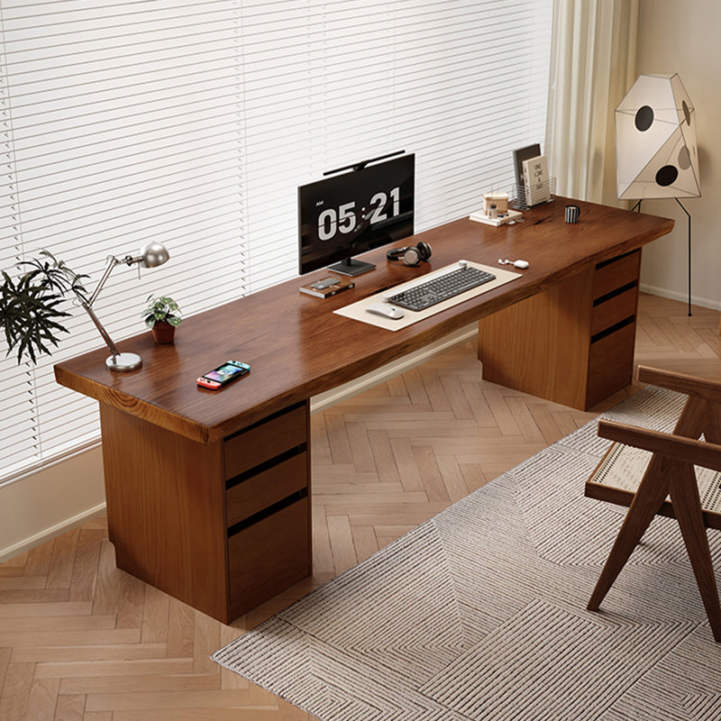 Bureau rectangulaire en bois massif brun noisette, H 29,53 po x l 70,87 po x P 27,56 po
