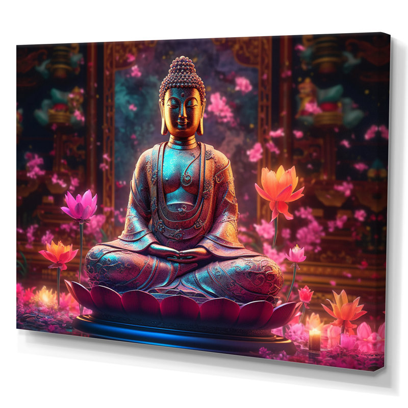 Starlight Buddha I - Décoration murale paysage religieux, H 34 po x l 44 po x P 1,5 po, Toile tendue