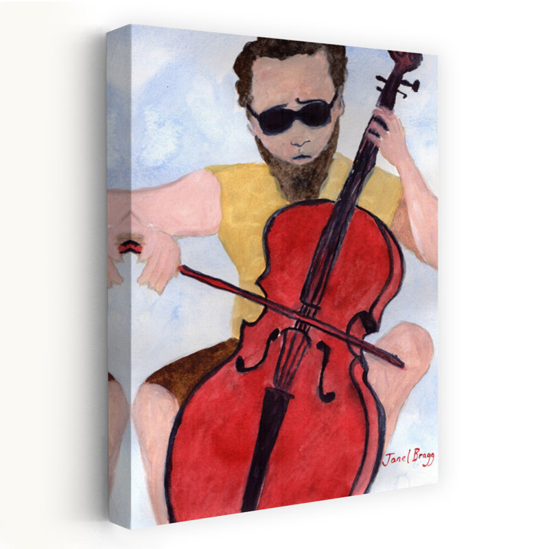 Bearded Cello Musician Abstract Contemporary Wall Art Print, 36" H x 24" W