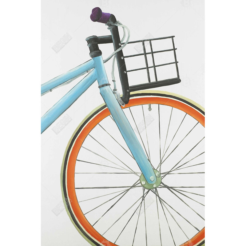 Vélo orange et bleu - toile encadrée 24 po x 36 po