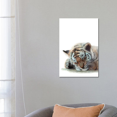 Sleeping Baby Tiger by Watercolor Luv - Wrapped Canvas Print