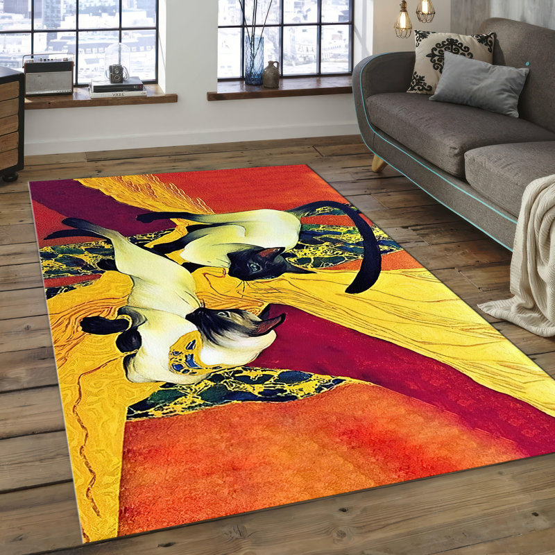 Stylish Abstract Non Woven Thin Type Printed Rug with Dynamic Geometric Design Ideal for Enhancing Your Living Room or Bedroom Decor