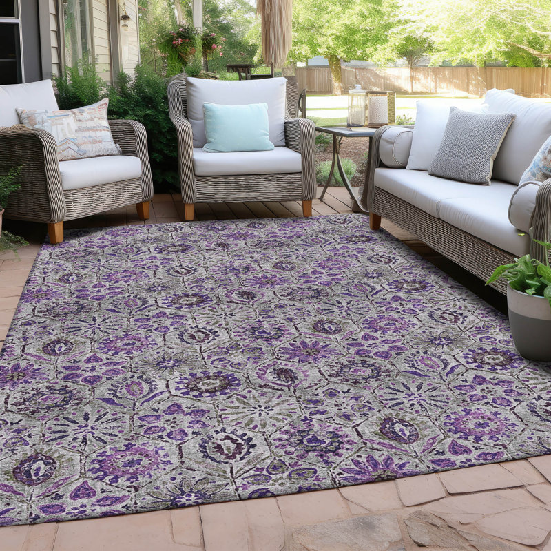 Machine Washable Indoor/Outdoor Xhevrie Purple Rug, Rectangle 9' x 12'