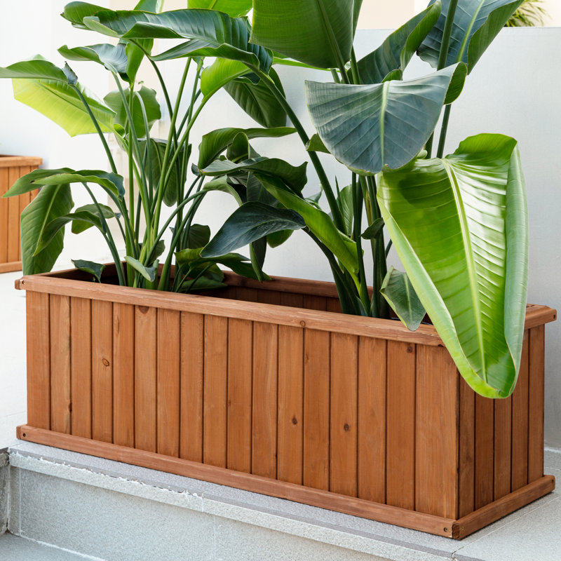 Barros Solid Cedar Rectangular Planter Box with Drainage Holes, Brown, 15.25" H x 48" W x 15.25" D
