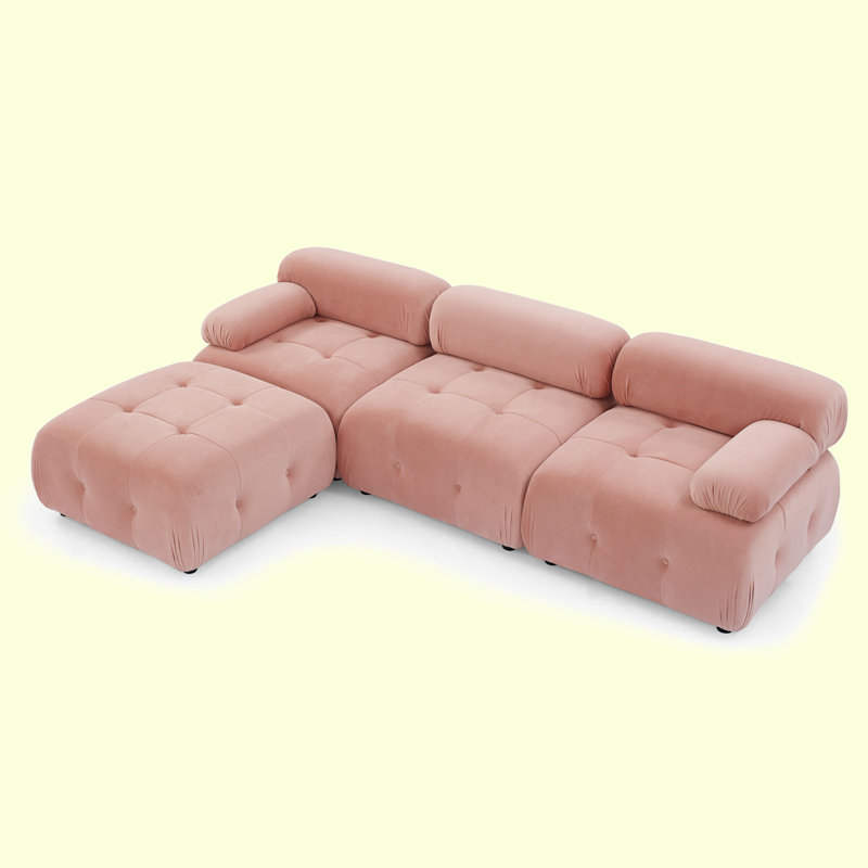 Modular Sectional Sofa, Button Tufted Designed And DIY Combination, L Shaped Couch With Reversible Ottoman, Pink Velvet