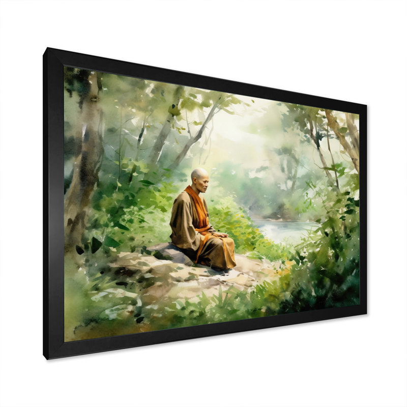 Bouddha aux lumières sur toile, H 16 po x l 32 po x P 1 po, Cadre photo noir