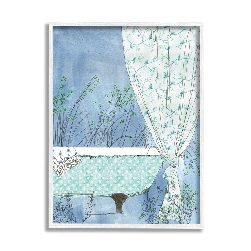 Ensemble de rideau de baignoire délicat à griffes pour salle de bain, L 11 po x H 14 po, Giclée encadrée blanc bord de mer