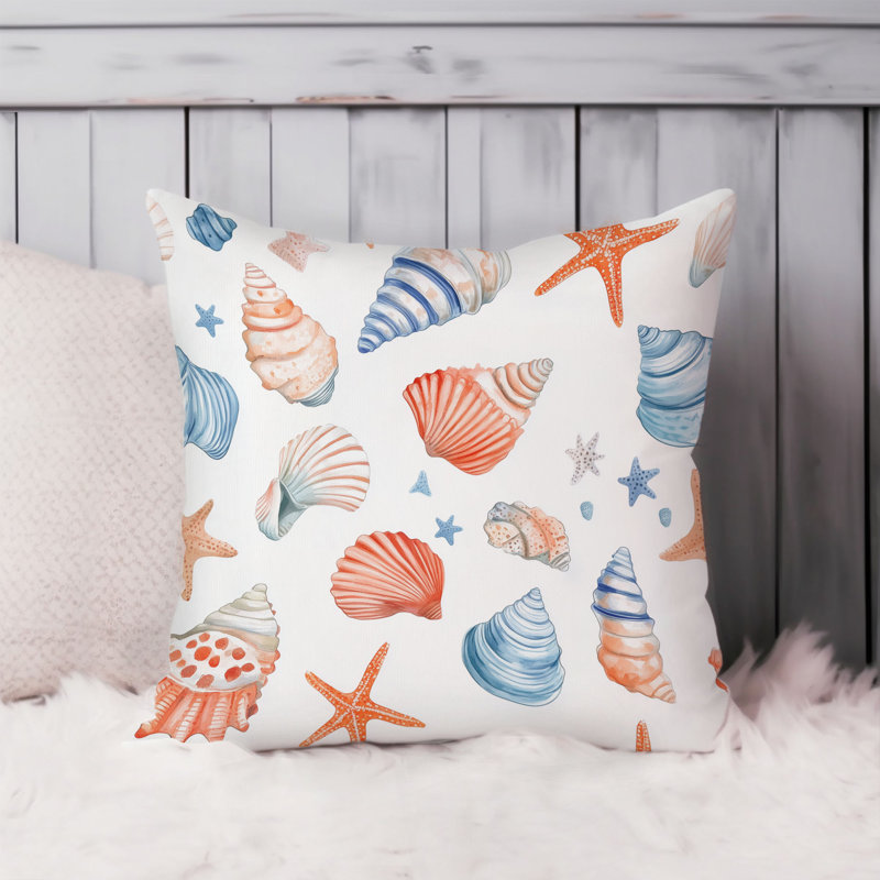 Housse de coussin plage et côtes, Rouge / bleu nautique / plage 3, Carré 20 po