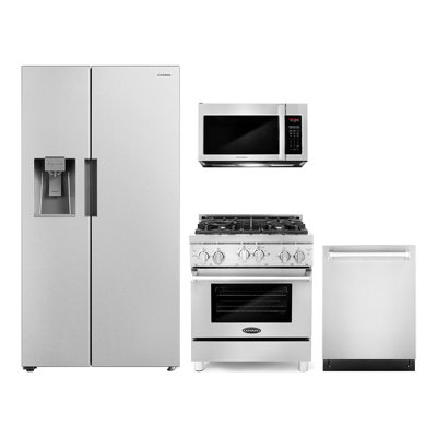 Ensemble de cuisine 4 pièces avec réfrigérateur côte à côte et cuisinière à gaz autoportante 30 po