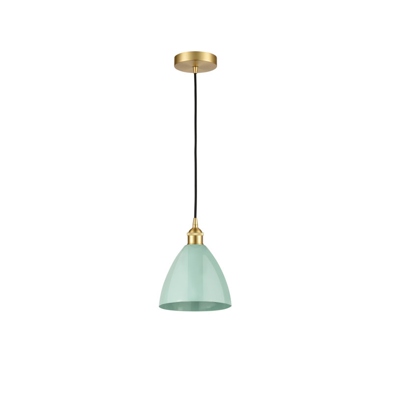 1 - Light Single Drop Pendant Pendant, Satin Gold, Sky Blue, 11.25" H x 7.5" W x 7.5" D