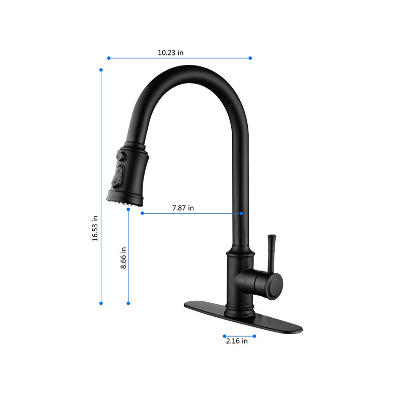 Robinet de cuisine rétractable tactile, rotation de jet à 360 degrés, acier inoxydable noir mat, gestion de la température et du débit à une poignée, corrosion, profondeur de 16,39 po, largeur de 10,07 po, hauteur de 2,5 po, 4,75 lb