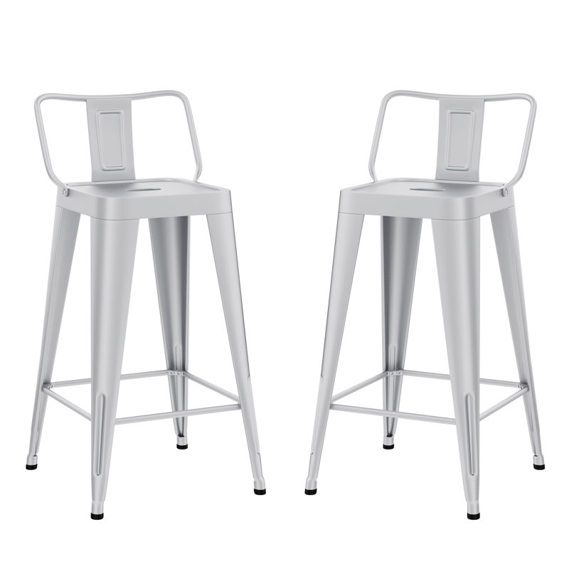 Comptoir et tabourets de bar en métal, Argent argent, Tabouret de comptoir (siège d’une hauteur de 24