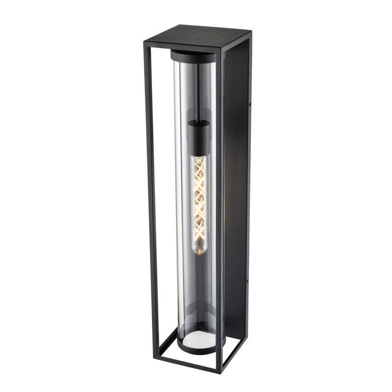 Ebern Designs Craig 1 Light Outdoor Wall Sconce in Textured Black with Clear Glass Shade