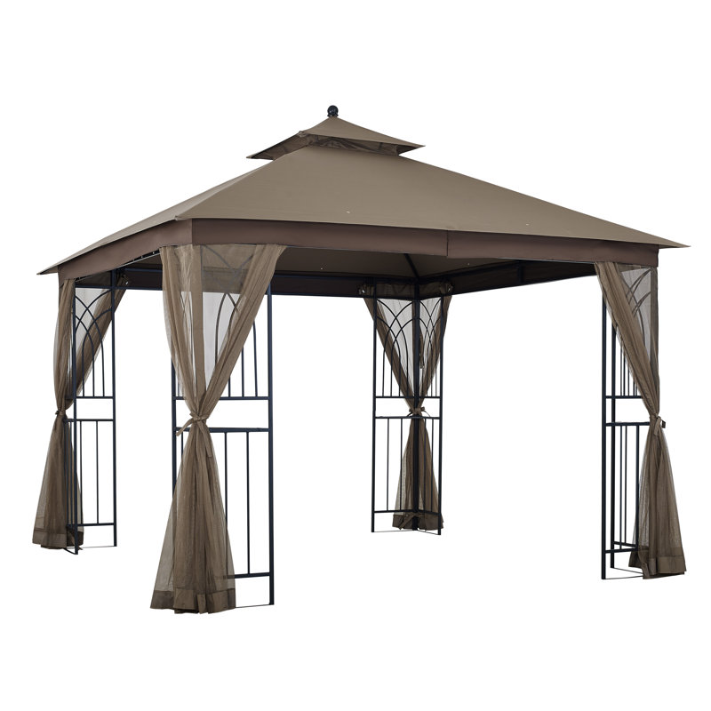 Harmony II 11' x 11' Beige Steel Patio Gazebo with Mosquito Net