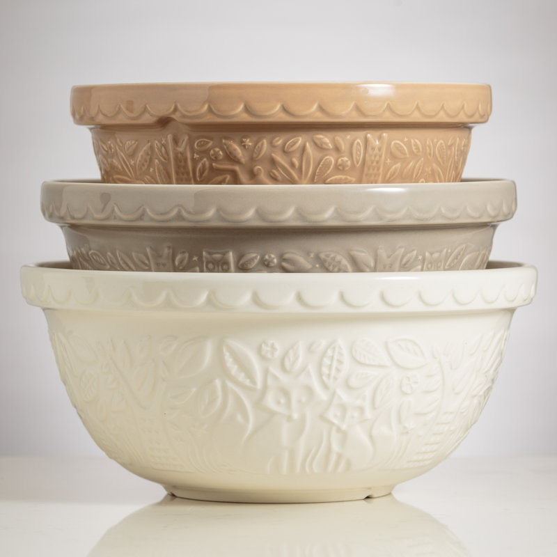 Rustic Embossed Ceramic Mixing Bowl Set in Multicolor