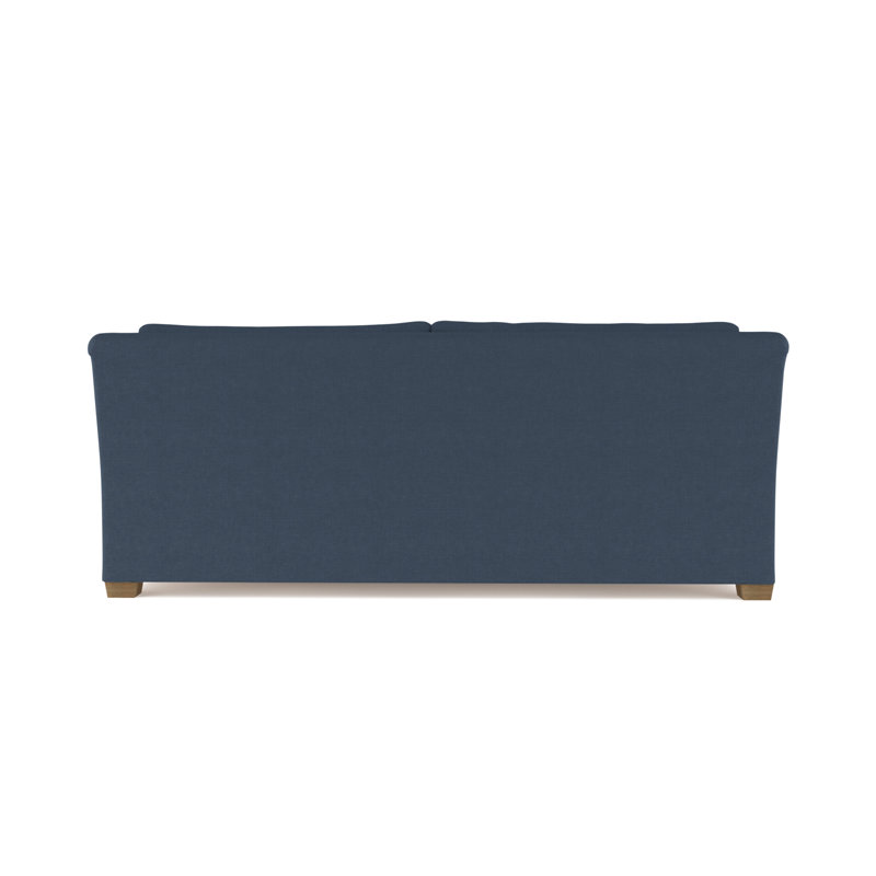 Thompson Rolled Slope-Arm Sofa, 32" H x 84" W x 41" D, Box Weave Linen Bluebell, Dark Brown