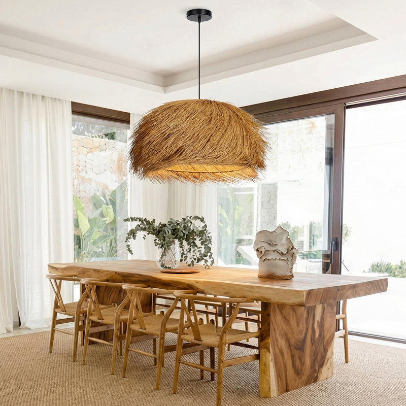 Unique Rattan Pendant Light for the Living Room, 13.78" H x 31.5" W x 31.5" D