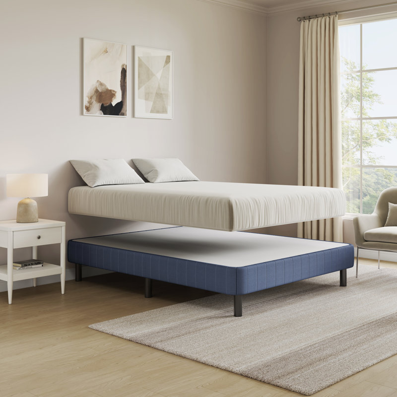 Full Black Upholstered Metal Platform Bed Frame with Slats