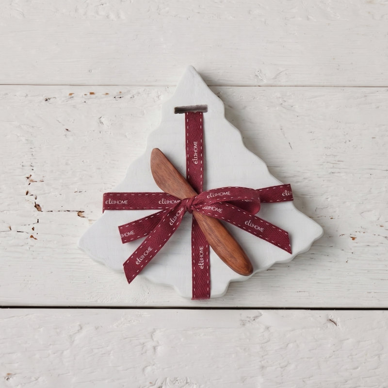 Mini Tree Appetizer Board - Natural - Spruce Green Ribbon, White, Merlot Red