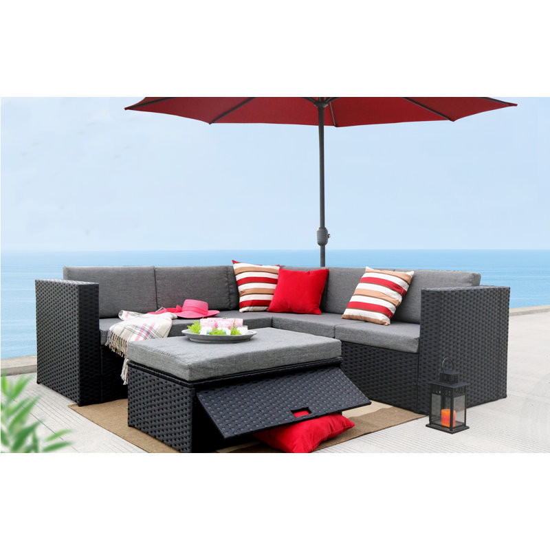 Ensemble de conversation modulaire en rotin avec coussins 4 pièces McNab, Noir