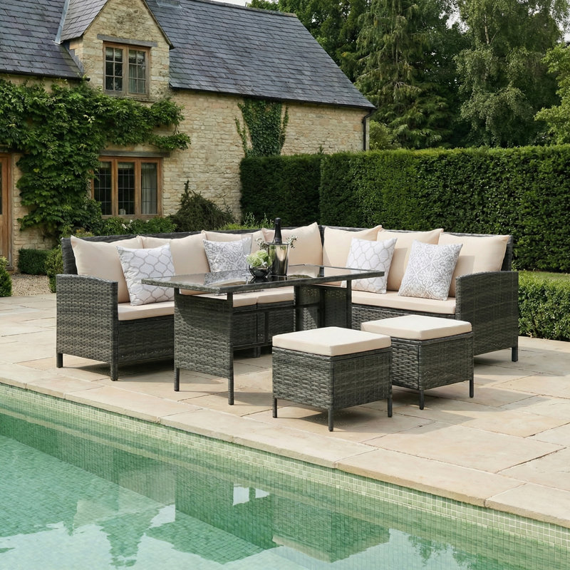 Aalyha Rattan Wicker 9 - Person Seating Group with Cushions