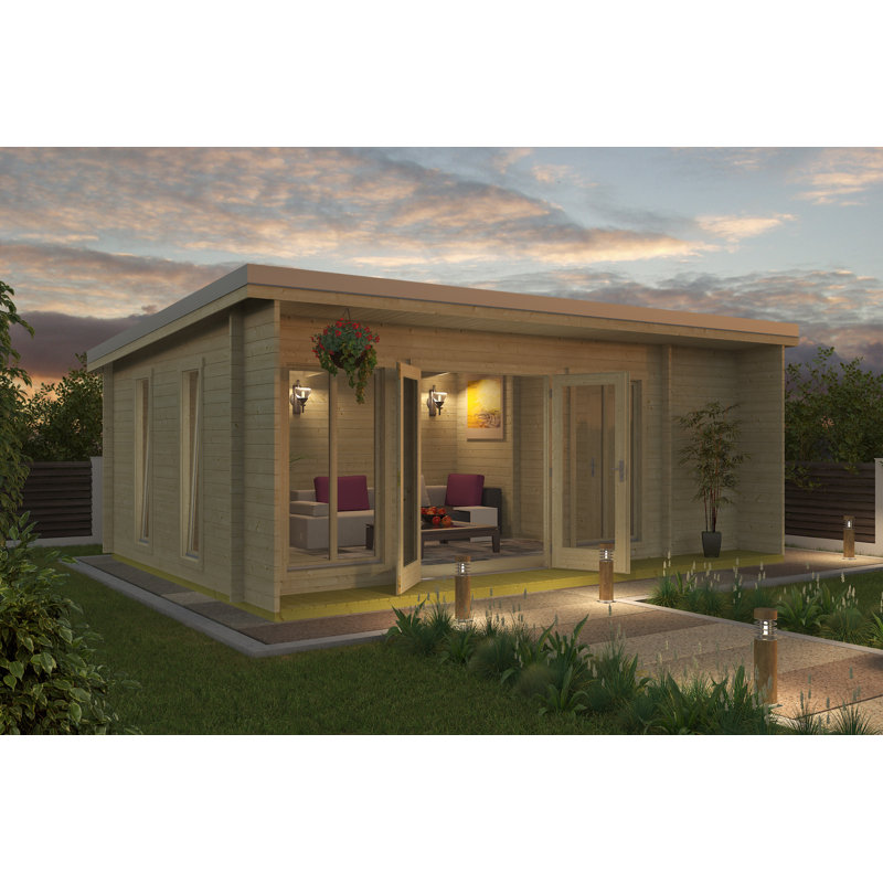 Lasita 20 x 13 Ft. Premium 3-Room Log Cabin With Tempered Double Glazing (44mm), Natural Wood