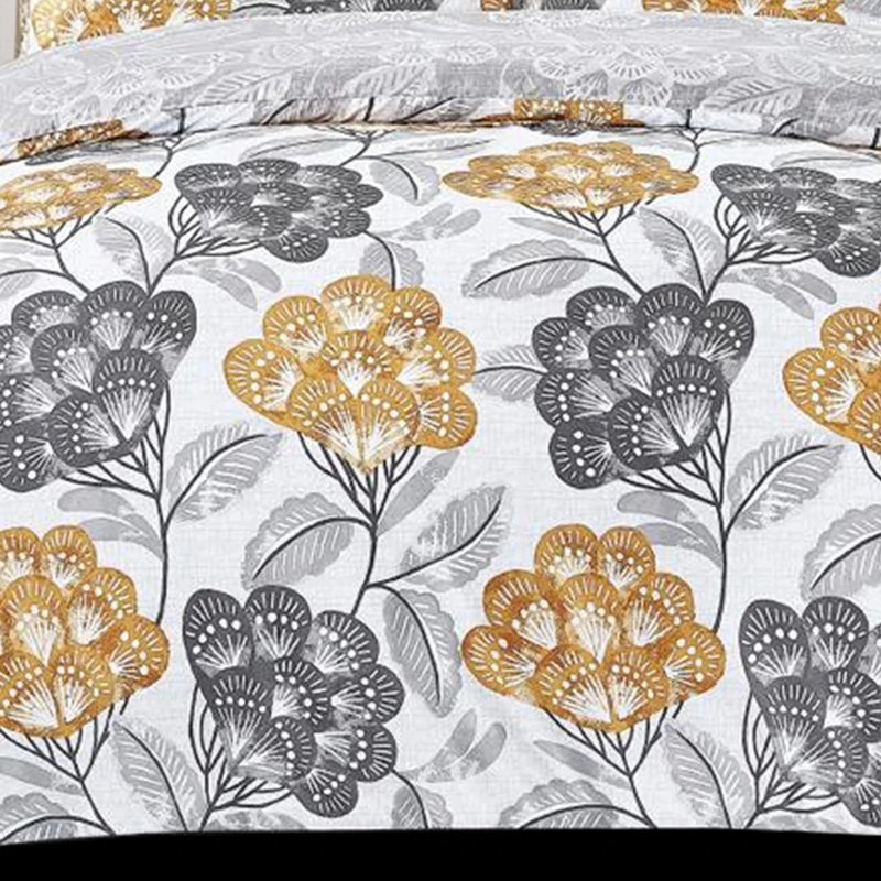 Cotton Floral Duvet Cover Set, Super King Duvet Cover Set + 3 Additional Pieces, Yellow Floral