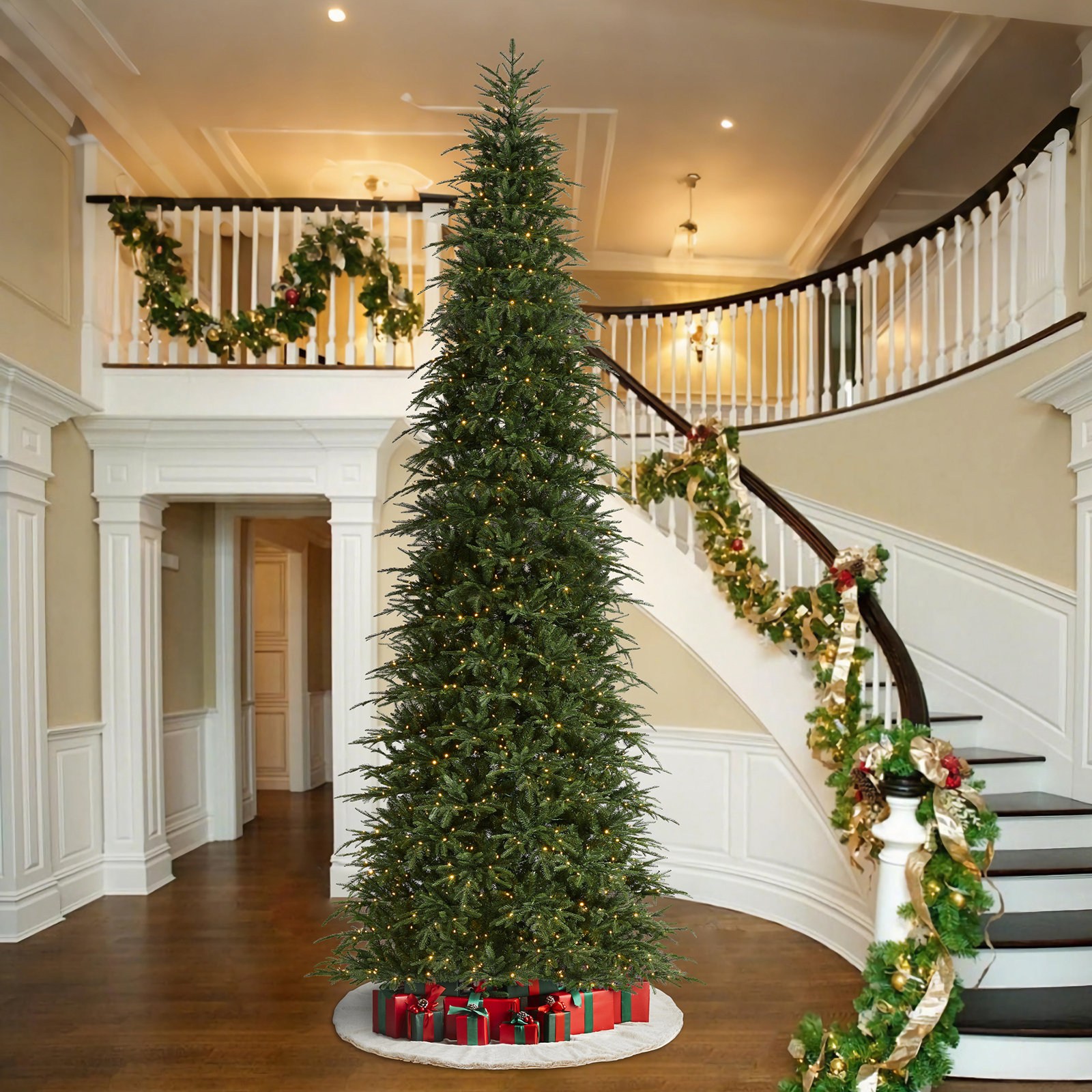 Radiant Evergreen Fir-15Ft Pre-Lit Green Slim Fir Christmas Tree With Lights