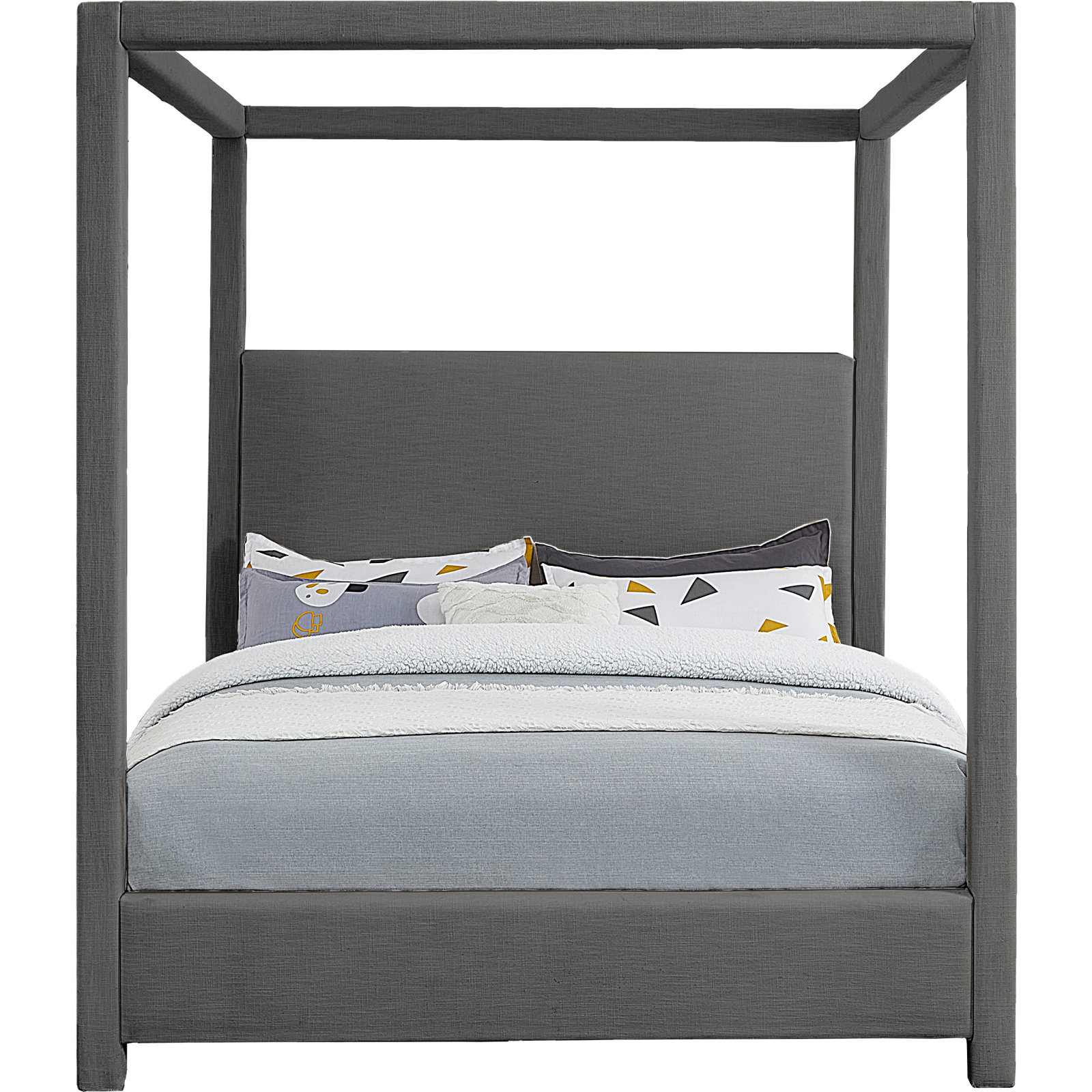 Mistaya Upholstered Canopy Bed, Full, Grey Linen